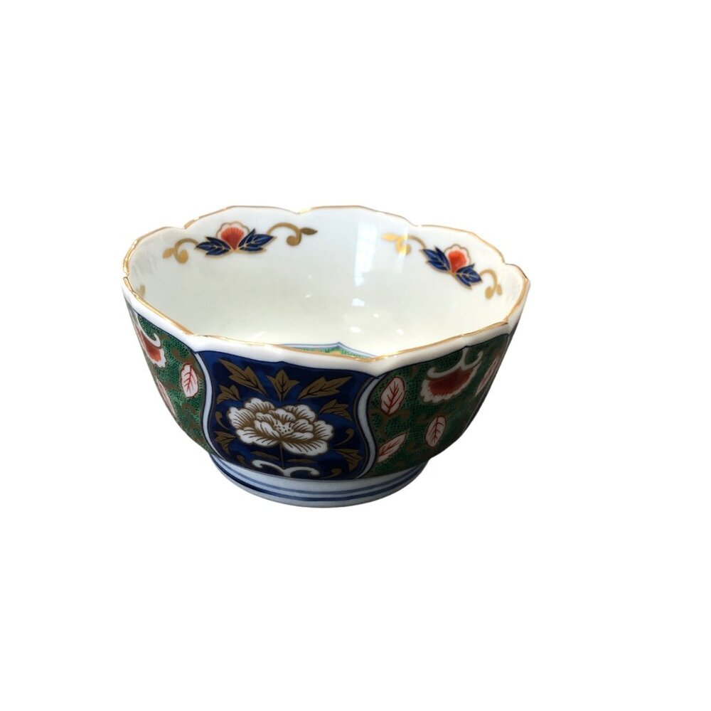 Japanese OMC Imari Style Porcelain Bowl Floral Gold Accents Scalloped Edge